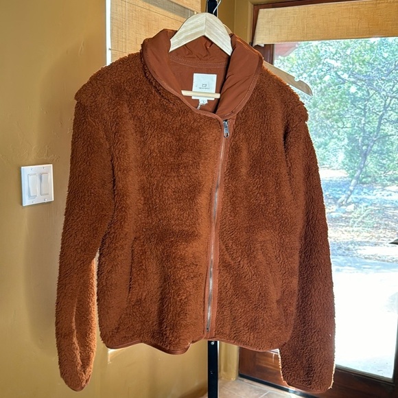 NWT Thread & Supply Wubby Sherpa Moto Jacket Burnt Orange Zip Up Oversized Large - Picture 2 of 11